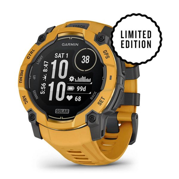 Garmin Instinct 3 50mm Solar, Sárga-Szürke Szilikon Szíj Óra (010-02935-02)