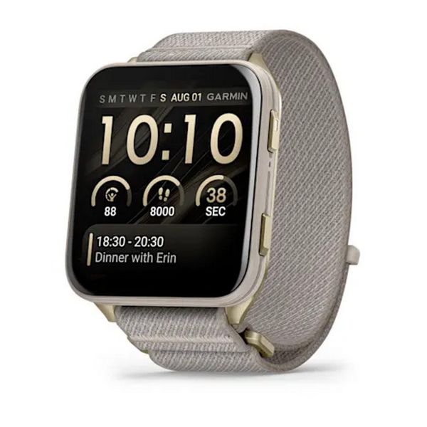 Garmin Venu X1 Soft Gold Titanium Case, French Gray Comfortfit Nylon Okosóra (010-02980-09)