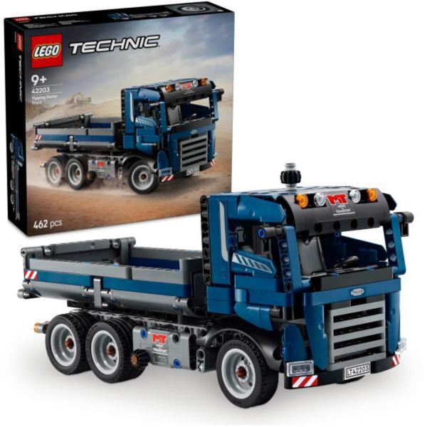 LEGO Technic Billenőplatós teherautó, kék színű, játék építőipari munkagépet tartalmazó szett (42203)