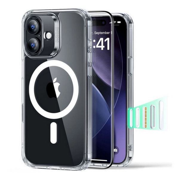 ESR CLASSIC HYBRID szilikon telefonvédő (ütésállóság, légpárnás sarok, MagSafe + képernyővédő üveg) ÁTLÁTSZÓ (GP-174882)