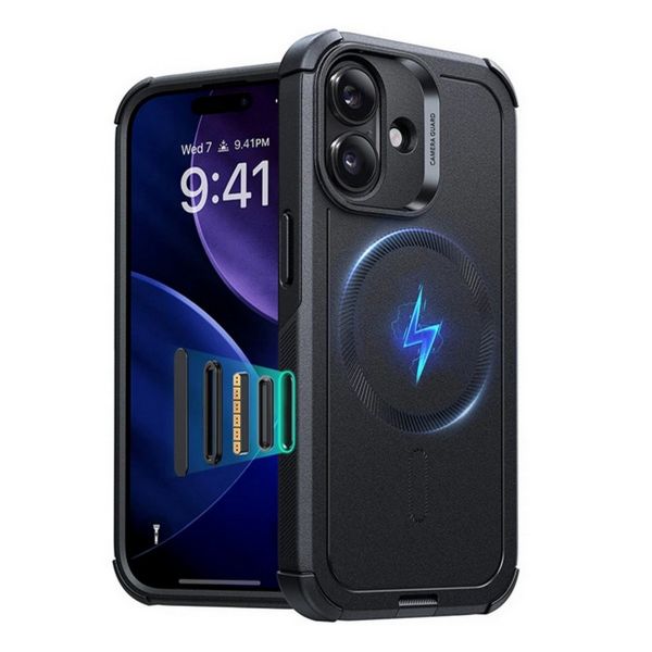ESR CYBER HALOLOCK defender műanyag telefonvédő (erős ütésállóság, légpárnás sarok, MagSafe) FEKETE (GP-181447)