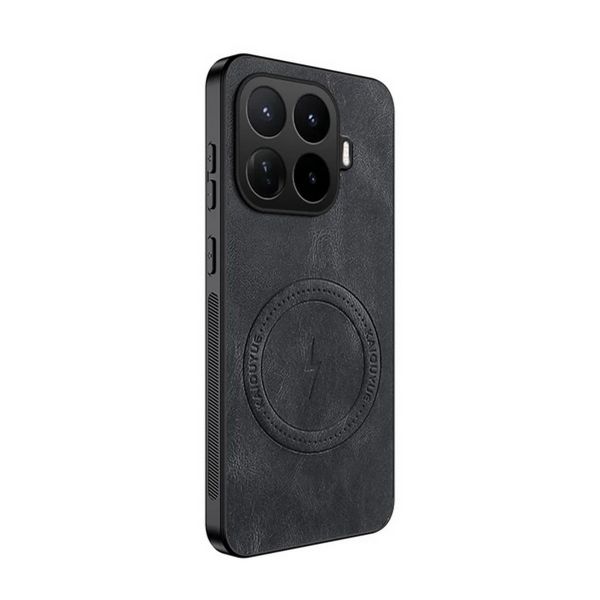 Gigapack Szilikon telefonvédő (nappa bőr hátlap, légpárnás sarok, MagSafe) FEKETE (GP-189528)
