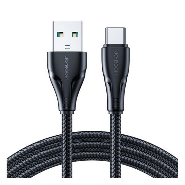 JOYROOM SURPASS adatkábel (USB - Type-C, 3A, gyorstöltő, cipőfűző, törésgátló, 120cm) FEKETE (S-UC027A11_120_B)