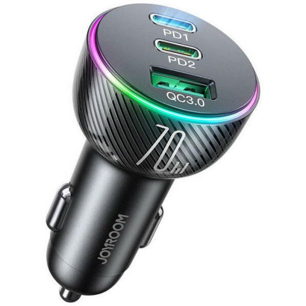 JOYROOM autós töltő USB+2 Type-C aljzat (70W, PD gyorstöltő 3.0) FEKETE (JR-CL26)