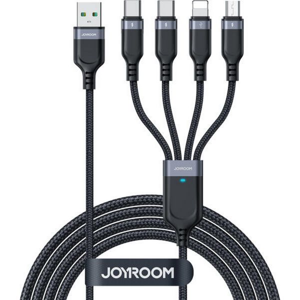 JOYROOM adatkábel 4in1 (USB - Type-C/2 lightning/microUSB, 3.5A, gyorstöltő, 120cm) FEKETE (S-1T4018A18)