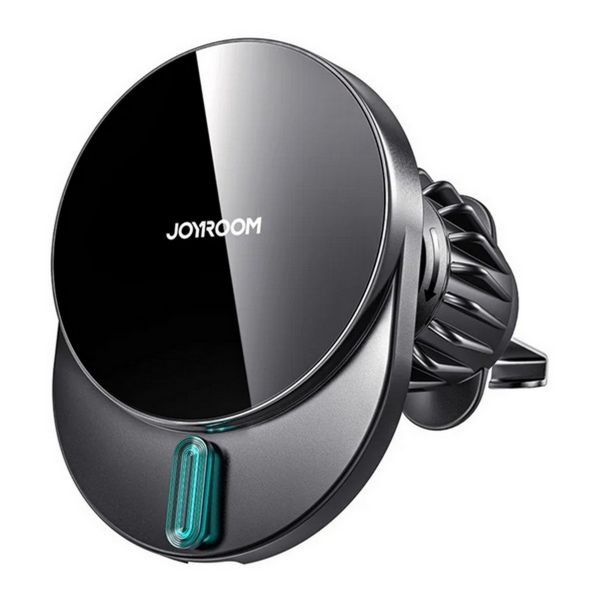 JOYROOM autós tartó (szellőzőre, mágneses, gyorstöltő, 15W, wireless, LED jelzés) FEKETE (JR-ZS409_B)
