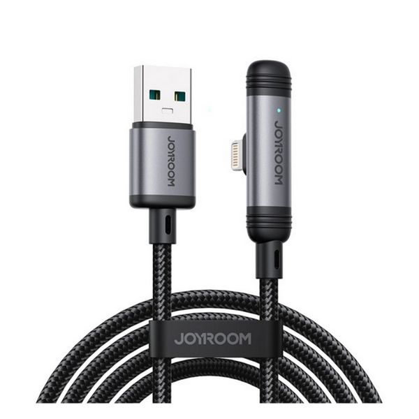 JOYROOM S-A56 ENJOYX SERIES adatkábel (USB - lightning, 3A, gyorstöltő, 90 fokos, cipőfűző, 120cm) FEKETE (S-A56_AL)