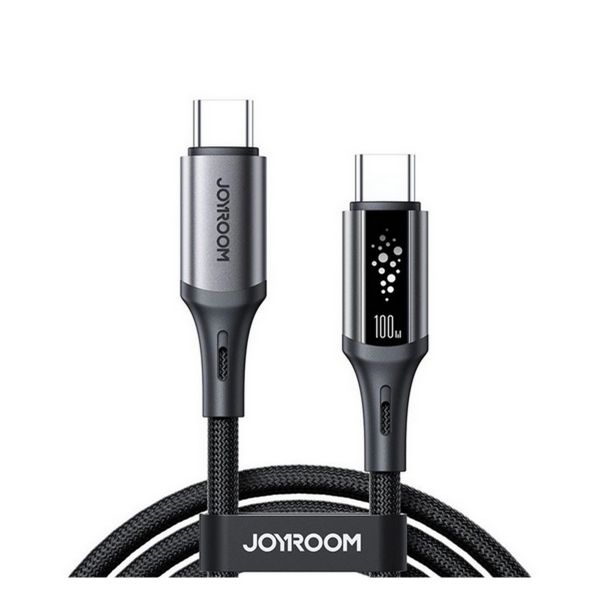 JOYROOM STARTALK adatkábel (Type-C - Type-C, 100W, PD gyorstöltő, LED jelzés, 120cm) FEKETE (S-A60 C-C 100W 1.2M BLACK)