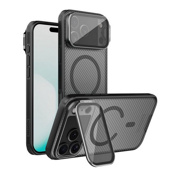 NILLKIN CAMSHIELD PROP MAGNETIC szilikon telefonvédő (ütésállóság, kameravédő, kitámasztó, csíkos) ÁTLÁTSZÓ/FEKETE (GP-175247)