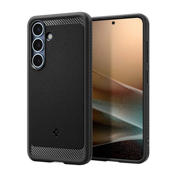 SPIGEN RUGGED ARMOR szilikon telefonvédő (ütésállóság, légpárnás sarok, karbon minta, MagSafe) FEKETE (ACS08998)