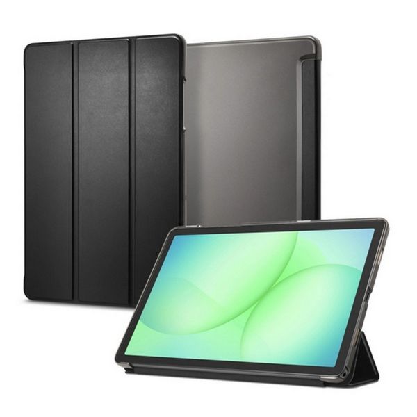 SPIGEN SMART FOLD tok álló, bőr hatású (aktív FLIP, oldalra nyíló, TRIFOLD, asztali tartó) FEKETE (ACS10553)