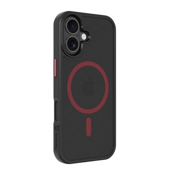 TACTICAL MAGFORCE HYPERSTEALTH 2.0 szilikon telefonvédő (ütésállóság, átlátszó matt hátlap, MagSafe) FEKETE/PIROS (57983126611)
