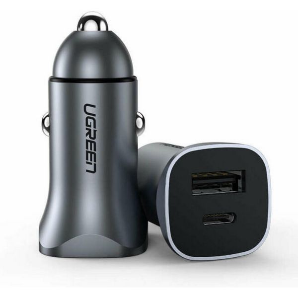 UGREEN CD130 autós töltő USB+Type-C aljzat (24W, gyorstöltő) SÖTÉTSZÜRKE (30780)