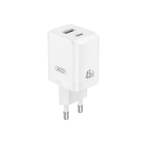 XO CE36 hálózati töltő USB+Type-C aljzat (45W, PD gyorstöltő 3.0) FEHÉR (XO-CE36)
