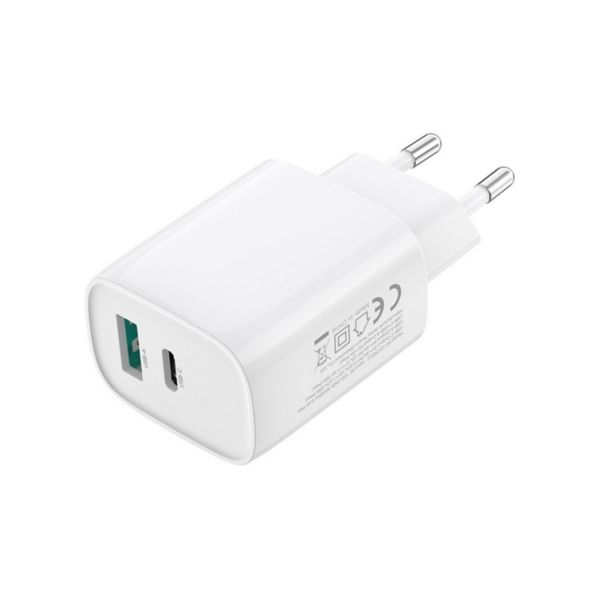 XO CE29 hálózati töltő USB+Type-C aljzat (20W, PD gyorstöltő 3.0) FEHÉR (XO-CE29)