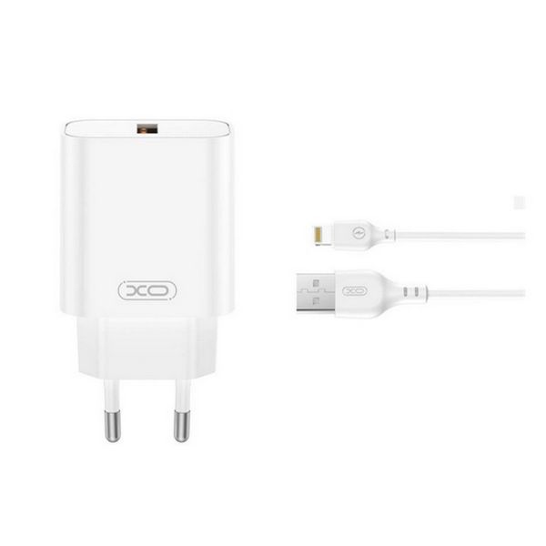 XO CE33 hálózati töltő USB aljzat 18W, gyorstöltő 3.0 + lightning kábel (XO-CE33+LIGHTNING) FEHÉR