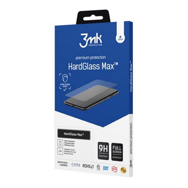 3MK HARD GLASS MAX képernyővédő üveg (3D, tokbarát, extra karcálló, 0,3mm, 9H + segédkeret) FEKETE (GP-176730)