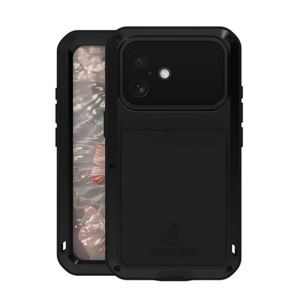 LOVE MEI Powerful defender műanyag telefonvédő (fém keret, erős ütésállóság, porálló + képernyővédő üveg) FEKETE (GP-190809)