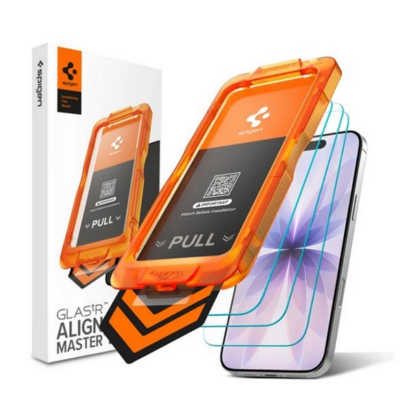 SPIGEN GLASS TR ALIGNMASTER S képernyővédő üveg 3db (2.5D, tokbarát, 9H + segédkeret) ÁTLÁTSZÓ (AGL10484)