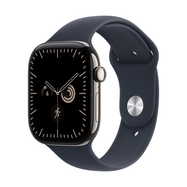 Apple Watch Series 12 GPS + Cellular 46mm Natural Titanium Case with Navy Blue Sport Band - S/M (MJGM4MP/A)