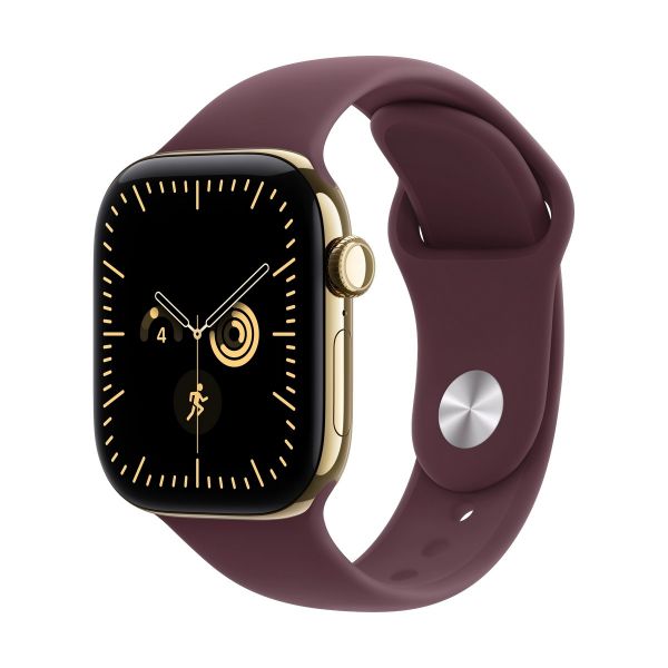 Apple Watch Series 12 GPS + Cellular 46mm Radiant Gold Titanium Case with Burgundy Sport Band - M/L (MJGT4MP/A)