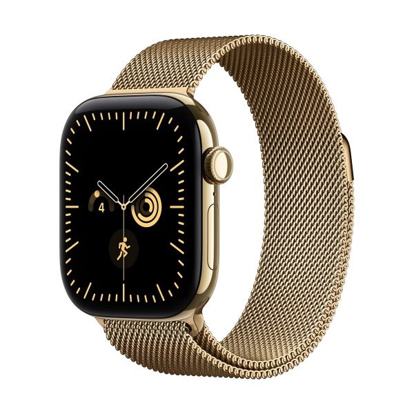 Apple Watch Series 12 GPS + Cellular 46mm Radiant Gold Titanium Case with Radiant Gold Milanese Loop - S/M (MJGU4MP/A)