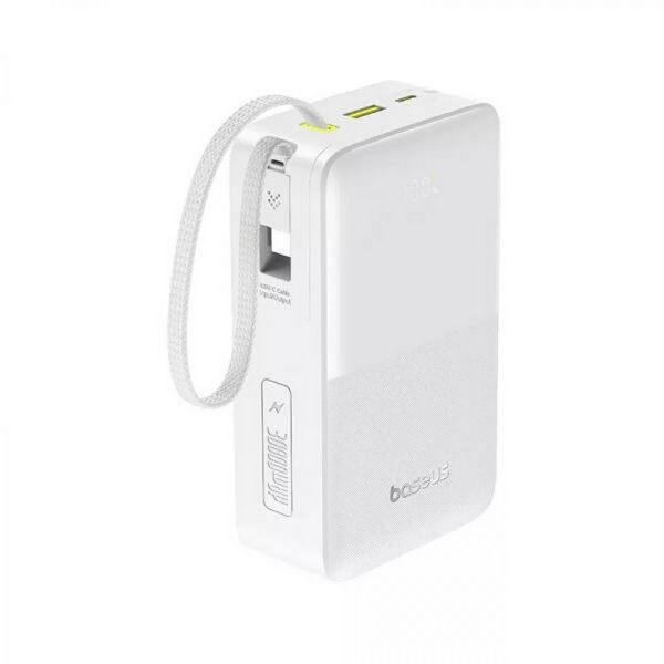 Baseus EnerFill FC51 Bipow 2 Pro gyorstöltő powerbank 30000 mAh, 22.5W, beépített USB Type-C kábel, fehér (E0028101)