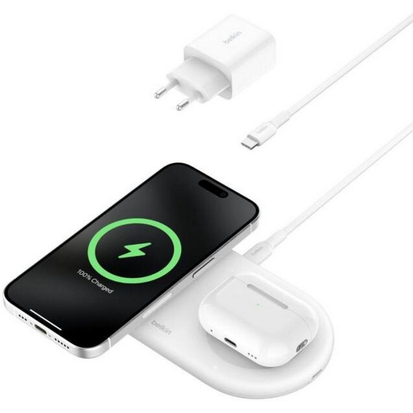 Belkin BOOSTCHARGE PRO 2in1 Qi2 15w Magnetic Charging Pad - White (WIZ021VFWH)