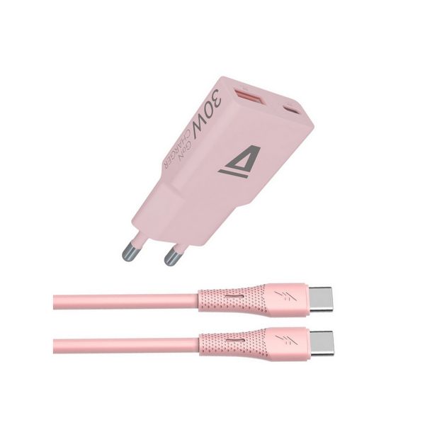 AVAX CH6417 30W GaN gyorstöltő és 60W USB-C szilikon kábel szett, rózsaszín