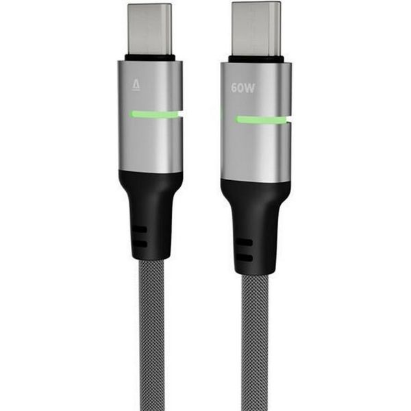 AVAX CB634 STEELY LED 60W USB-C gyorstöltő kábel, fonott, fekete - 3m