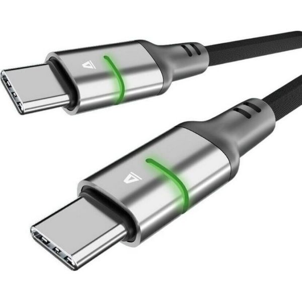 AVAX CB633 STEELY LED 60W USB-C gyorstöltő kábel, fonott, fekete - 2m