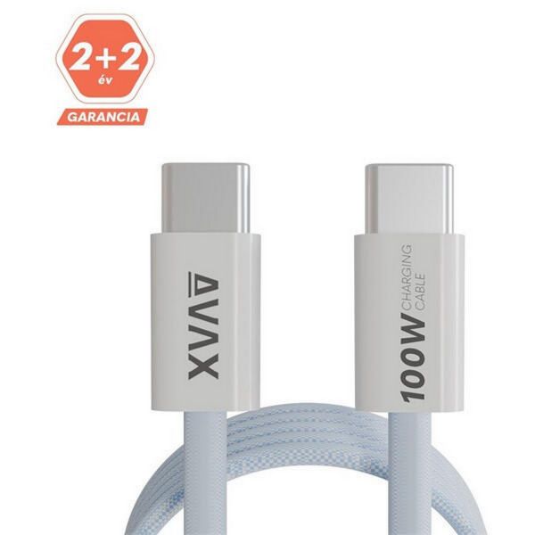 AVAX CB610LB MAGNETY 100W USB C mágneses gyorstöltő kábel, fonott, világoskék - 1m