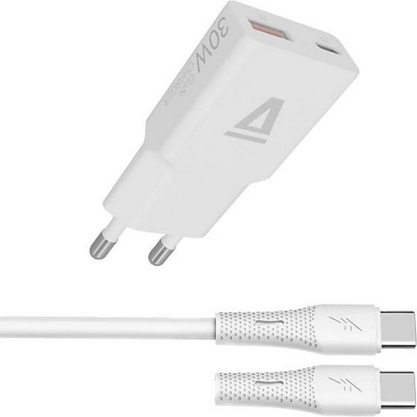 AVAX CH6413 30W GaN gyorstöltő és 60W USB-C szilikon kábel szett, fehér