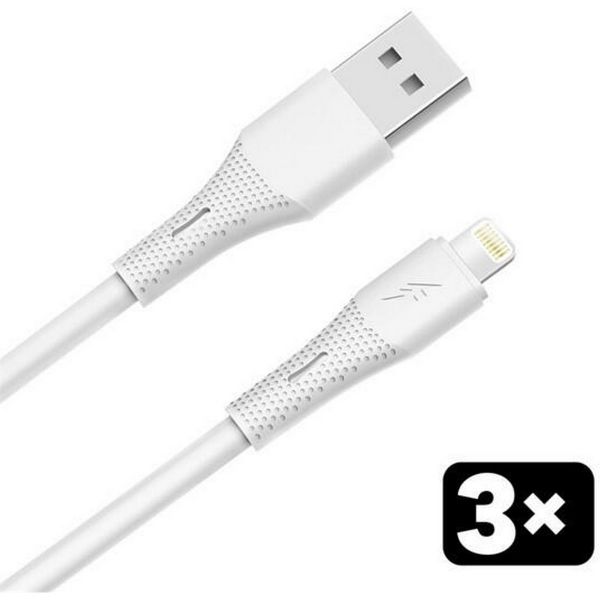 AVAX CB4306 3x 12W USBA–Lightning szilikon töltőkábel szett, fehér - 1,5m