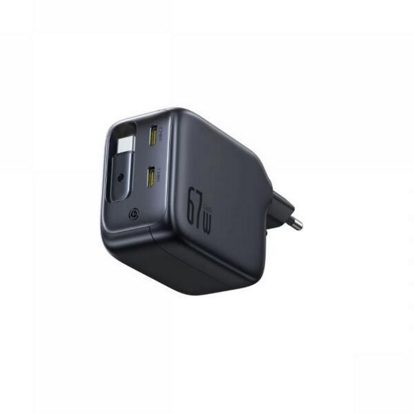 Baseus EnerCore CJ11 hálózati gyorstöltő 67W, 2×USB Type-C + 1×USB Type-C automata behúzós kábel, fekete (E0121E00)