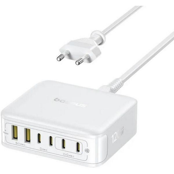 Baseus EnerFill FH21 töltőállomás 120W, 2×USB Type-A + 4×USB Type-C, fehér (E0120T01)