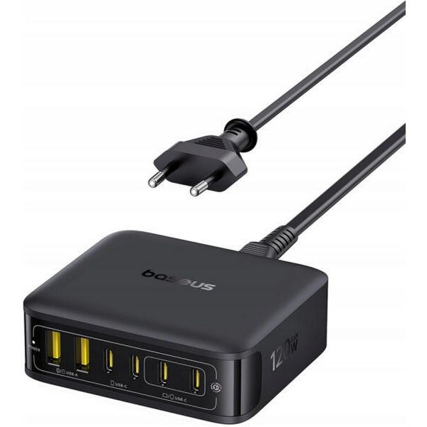 Baseus EnerFill FH21 töltőállomás 120W, 2×USB Type-A + 4×USB Type-C, fekete (E0120T00)