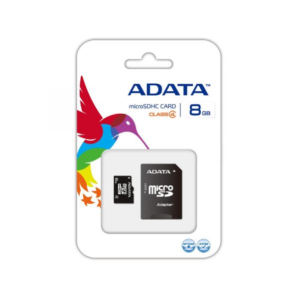 ADATA MicroSDHC Class4 Memóriakártya, 8GB + Adapter (AUSDH8GCL4-RA1)
