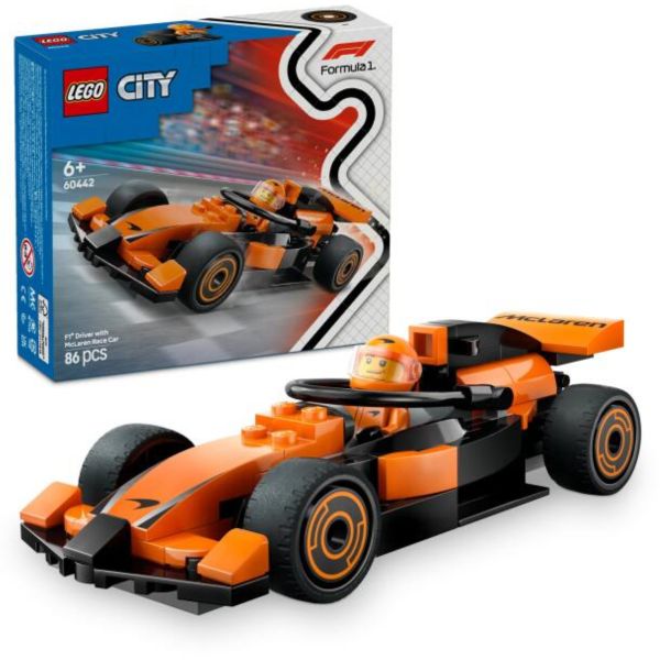 LEGO City F1-es pilóta McLaren versenyautóval, minijárművet tartalmazó játékkészlet (60442)