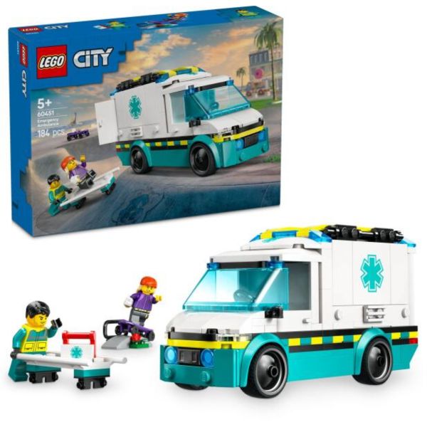 LEGO City Sürgősségi mentőautó, játék autót tartalmazó építőszett (60451)