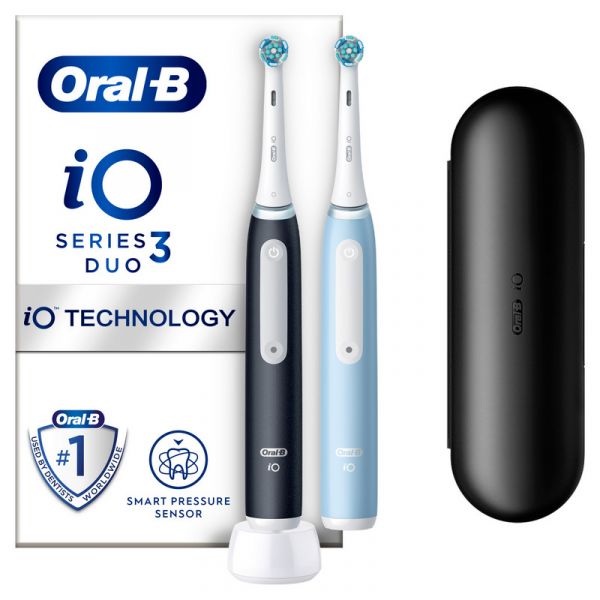 Oral-B iO Series 3 DUOPack elektromos fogkefe csomag, Matt Black + Ice Blue Duo (10PO010401)