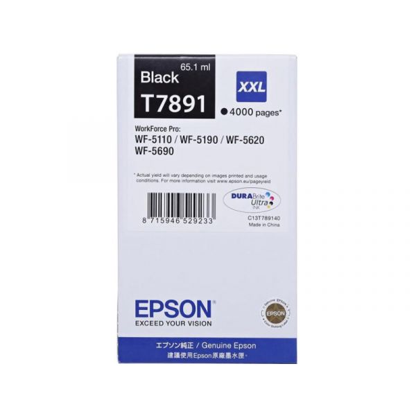 EPSON T7891 WorkForce Pro WP-5000 Series tintapatron, XXL 65.1ml (C13T789140) fekete