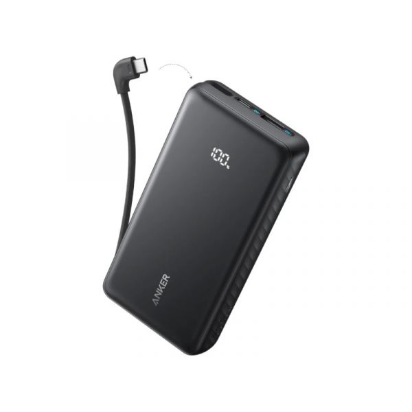 Anker Zolo Power Bank (10K, 22.5W, Built-In USB-C Cable) Black (A110DH11)