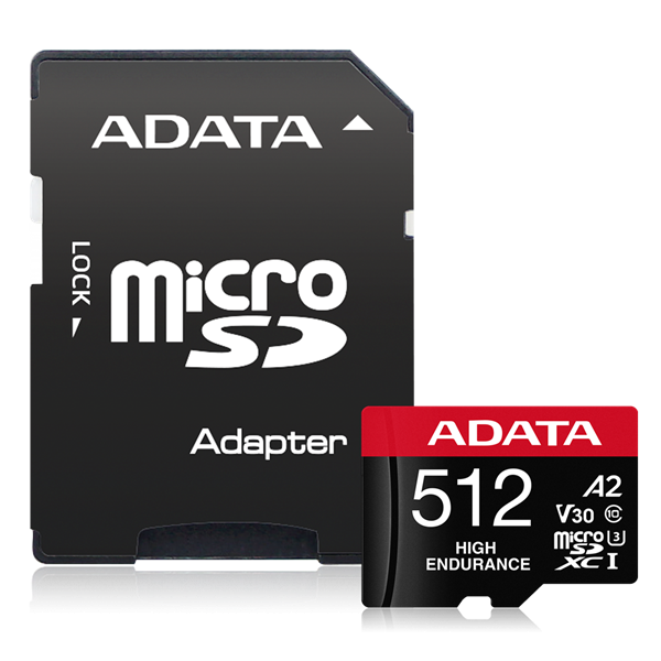 ADATA Memóriakártya MicroSDXC 512GB + Adapter ENDURANCE UHS-I A2 V30 (100/85) (AUSDX512GUI3V30SHA2-RA1)