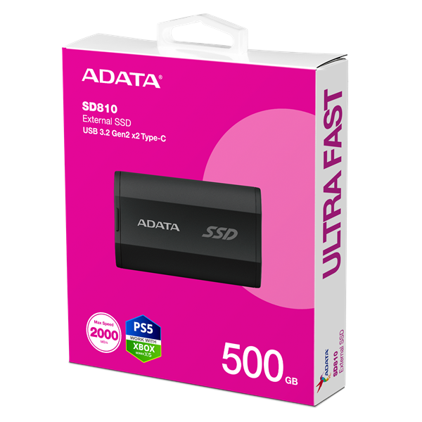 ADATA SSD Külső USB 3.2 500GB SD810, Fekete