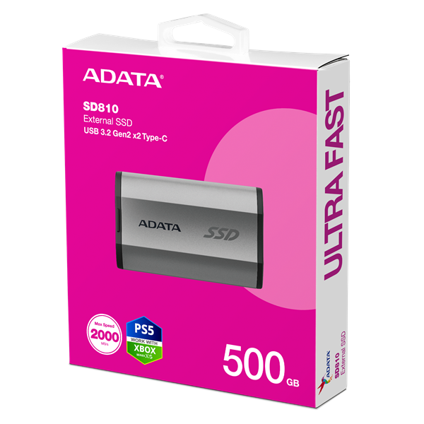 ADATA SD810 USB 3.2 külső SSD, 500GB (SD810-500G-CSG) Szürke
