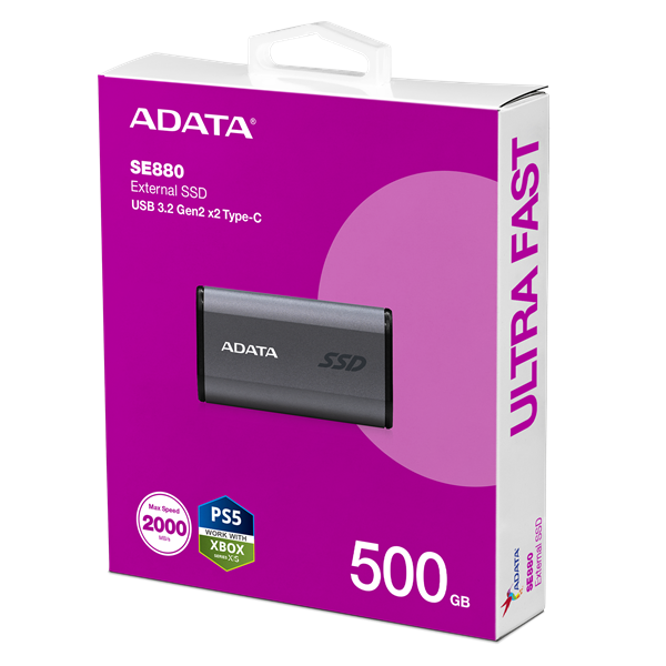 ADATA SSD Külső USB 3.2 500GB SE880 Elite, Szürke (AELI-SE880-500GCGY)