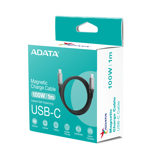 ADATA kábel USB 3.2 - USB TypeC - TypeC 1m műanyag fekete, mágneses (CACCU3-100W-100AN-BK)