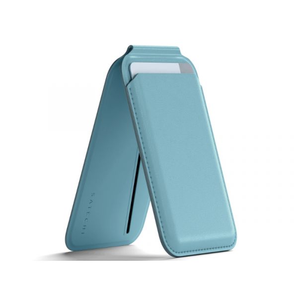 Satechi Vegan-Leather Magnetic Wallet Stand, Magsafe Compatible - Light Blue (AP-MWSB)