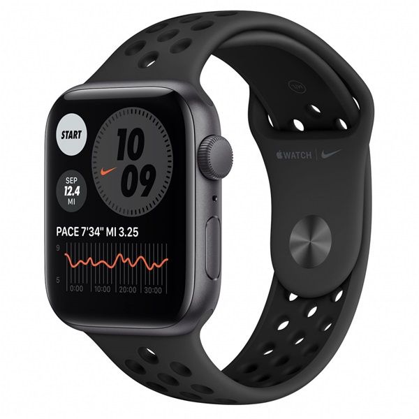 Apple Watch SE GPS, 44mm (MYYK2HC/A) Asztroszürke alumíniumtok, Antracit/fekete Nike sportszíj